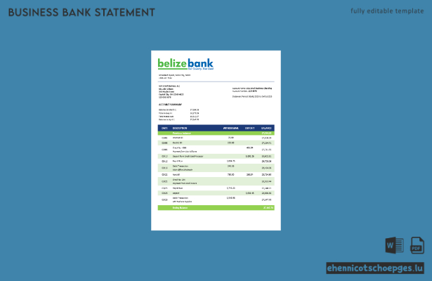 Beispiel eines Kontoauszugs einer belizischen Bank (Word- und PDF-Datei)